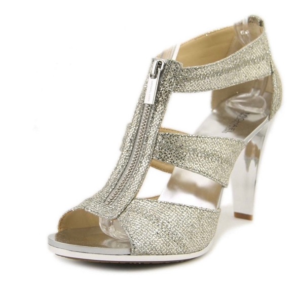 Michael kors silver glitter t strap sandals heels 8.5 - Picture 4 of 9